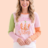 Autumn Vibes Colorblock Long Sleeve Tee | 100% Cotton Women's Fall Shirt