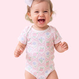 Pink Bow Floral Baby Bodysuit | 100% Organic Cotton Infant Onesie