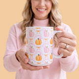 Pink Pumpkin & Bow Ceramic Mug – 15oz Fall Coffee Mug | Microwave & Dishwasher Safe | Made in USA